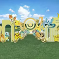 Pokémon Themed Outdoor Garden Landscape With Character Figures And Green Grass
