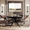 Elegant Modern Dining Table Set With Chairs Wall Art Sconces And Wine Glasses