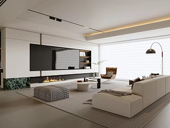 Modern Living Room Sofa Coffee Table Combination TV Background Wall No Main Light Living Room Fabric Sofa Single Sofa Leather Sofa Stool Floor Lamp Decoration 3d model