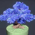 Lush Blue Tree with Unique Wrapped Roots and Green Grass Round Base 3d model