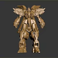 Golden Armored Mech Robot With Metallic Exterior And Symmetrical Structure