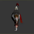 3D Cartoon Warrior Character With Red Plume Helmet Armor Beard And Outstretched Arms