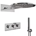 Modern Chrome Shower System With Rainfall Head Handheld Wand And Control Knobs
