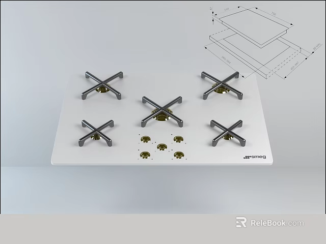 Kitchen Gas Hob With Six Burners White Surface And Installation Parts 3d model 