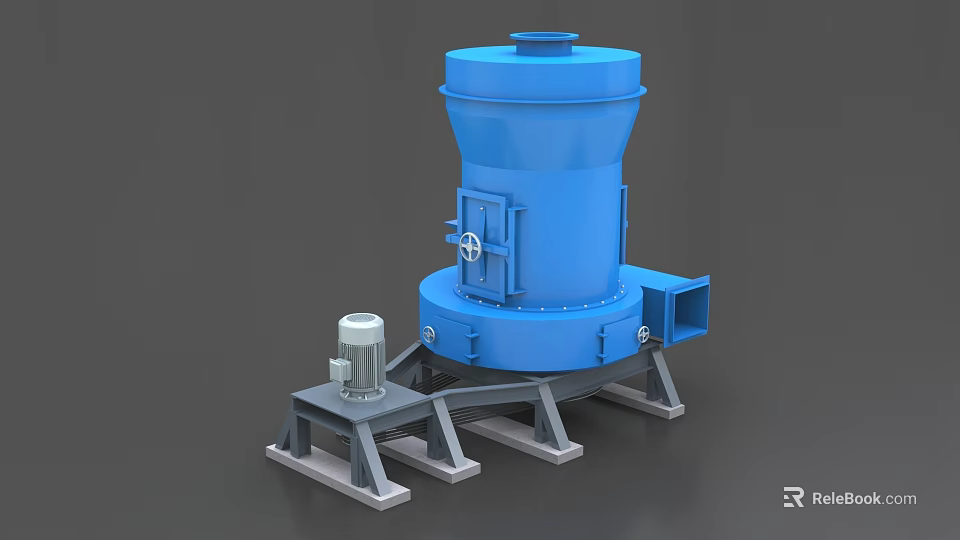 Large Blue Vertical Industrial Equipment With Base Frame And Motor Component 3d model