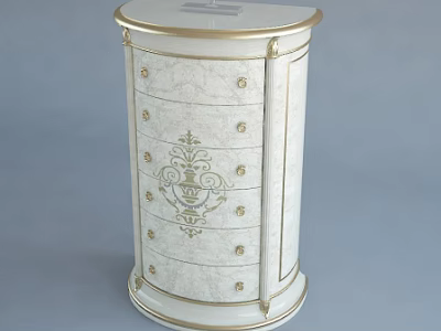 Elegant White Chest of Drawers with Gold Accents and Ornate Design 3d model