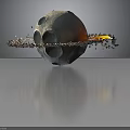 Dramatic Moon Scene With Craters Orbiting Debris Ring And Flaming Spacecraft 3d model
