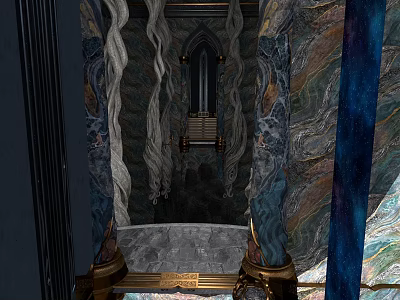 Gothic Stone Staircase With Carved Columns And Intricate Wall Designs 3d model