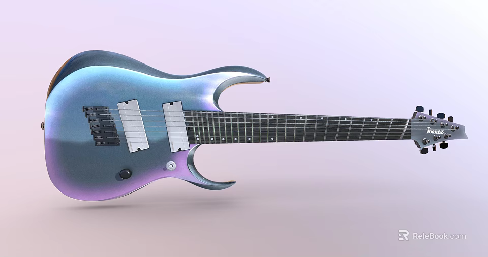 Sleek Modern Electric Guitar With Metallic Gradient Body And Multiple Pickups Strings 3d model