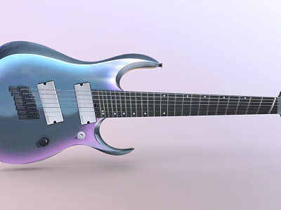 Sleek Modern Electric Guitar With Metallic Gradient Body And Multiple Pickups Strings 3d model