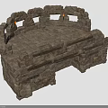 Medieval Stone Structure with Arched Openings Stacked Blocks Textured Surface and Torch Lights 3d model