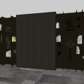 Modern Dark Bookcase With Multiple Compartments Books Decorative Sculptures And Small Plant