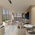 Luxurious Modern Sales Office Featuring Golden Ceiling Decor Sand Table Model And Marble Floor