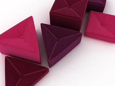 Red And Purple Velvet Sofa Stools With Geometric Triangular Design And Stitched Details 3d model