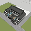 Modern Guesthouse Building With Open Porch Stone Steps Slate Path Pine Trees And Wooden Bench