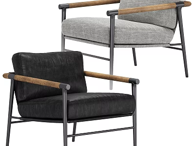 Modern Accent Chairs With Wooden Armrests And Metal Frames In Gray Black 3d model