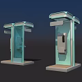 Two Modern Public Phone Booths With Glass Enclosure And Telephone Equipment