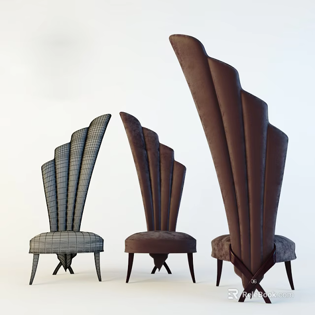 Modern Leisure Chair With Fan Shaped Backrest And Upholstered Seat Design 3d model 