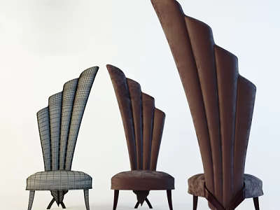 Modern Leisure Chair With Fan Shaped Backrest And Upholstered Seat Design 3d model