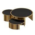 Modern Minimalist Tea Table Set With Golden Frame And Black Round Tabletop