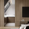 Modern Elegant Bedroom Interior Design With Headboard Wall Floor Lamp And Wooden Floor