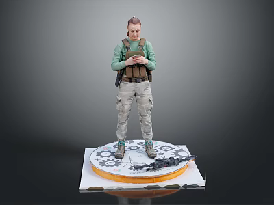 Woman in Green Top Khaki Pants Wearing Tactical Vest Standing on Platform with Patterned Base 3d model