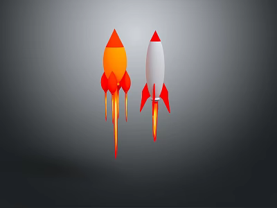 Two Rocket Designs Featuring Orange And White Bodies With Red Details On Gray Background 3d model