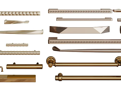 Stylish Brass Cabinet And Drawer Handles With Various Modern Designs And Shapes 3d model