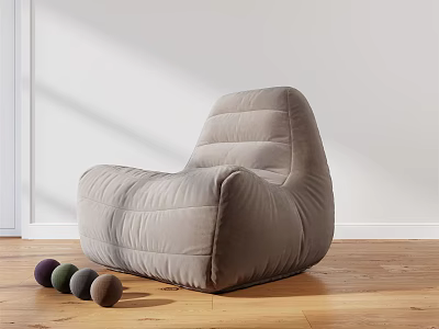 Light Gray Bean Bag Chair With Soft Fabric And Colorful Decorative Balls On Wooden Floor 3d model