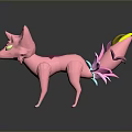Game Movie Character Pink Fox Low Poly Design Colorful Tail Yellow Pink Purple
