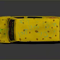 Yellow Cartoon Style Van With Brown Spots Green Graffiti And Red Bottom