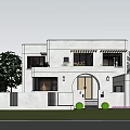 Modern Boutique Villa Exterior With White Walls Arched Doorway And Green Plants