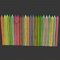 Yellow Wooden Fence With Pointed Tops And Vertical Slats On Gray Background