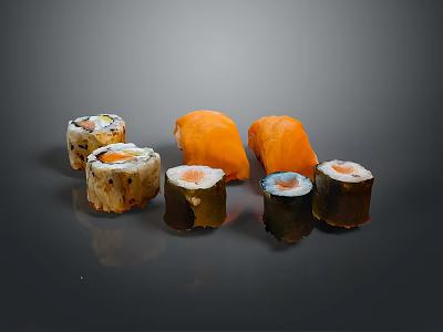 Colorful Fresh Sushi Platter With Salmon Rolls Nigiri And Assorted Ingredients 3d model