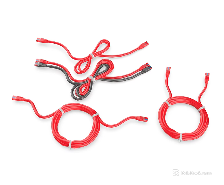 Red And Black Coiled Data Charging Cables For Mobile Phone Accessories 3d model