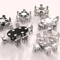 Various Dining Table Set Combinations With Round Square Tables And Gray White Chairs 3d model