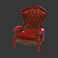 Red Leather Armchair with Tufted Back Design and Carved Wooden Legs in Luxurious Style