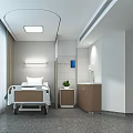 Modern Hospital Ward Featuring Hospital Bed Window With City View Nightstand And Potted Plant