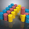 Colorful Stacked Oil Barrels In Blue Red And Yellow Arrangement