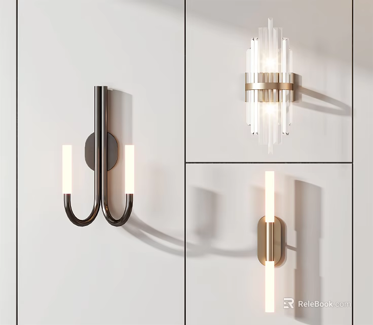 Modern Contemporary Wall Lamps Design With Black Gold Metal Glass For Interior Lighting 3d model 