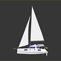 White Catamaran with Twin Masts on Calm Water Showcasing Clear Reflection 3d model
