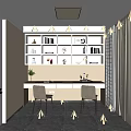 Study Room Interior Design Featuring Desk Chairs White Bookshelves Books Decorations Window Curtains and Lighting