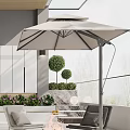 Modern Garden Terrace With Wooden Ceiling Glass Walls Green Plants Outdoor Furniture And Fire Pit