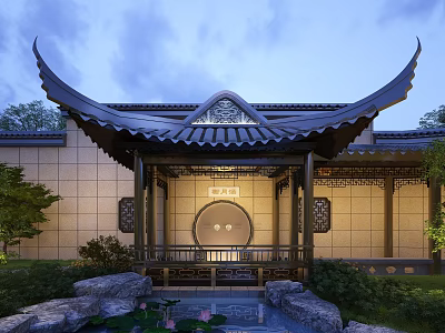 Traditional Chinese Courtyard Garden Featuring Pavilion Curved Roof Pond Lotus Rockery And Greenery 3d model
