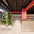 Xita Xidao Restaurant Interior With Open Layout Red Blue Decor Counter And Seats