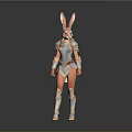 Rabbit Character In Metallic Armor Suit With Golden Accents And Red Ears