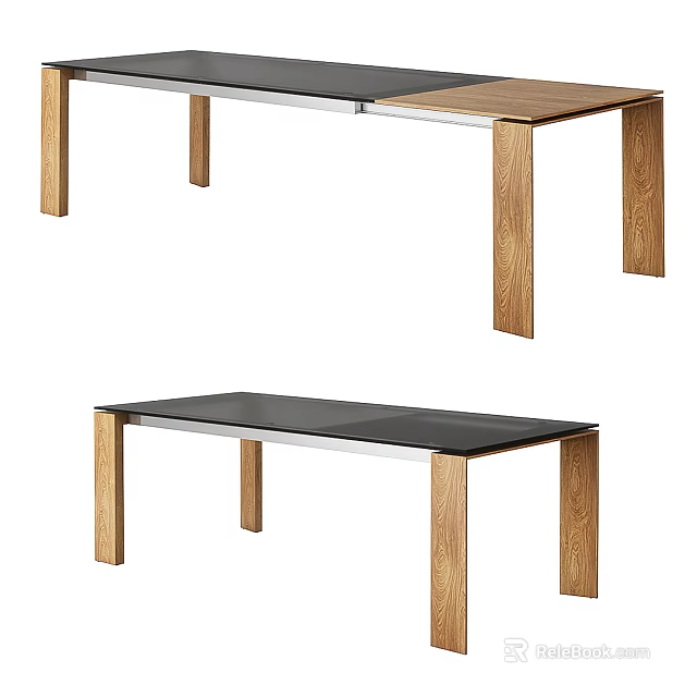 Modern Dining Table Featuring Wooden Legs And Smooth Glass Top Surface 3d model 