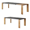 Modern Dining Table Featuring Wooden Legs And Smooth Glass Top Surface 3d model