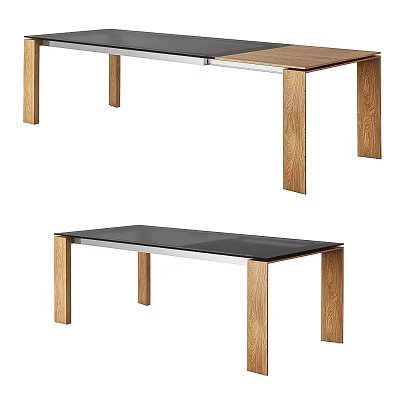 Modern Dining Table Featuring Wooden Legs And Smooth Glass Top Surface 3d model