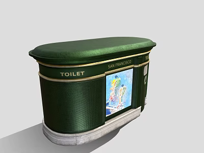 San Francisco Public Toilet With Green Exterior And Map Poster Design 3d model